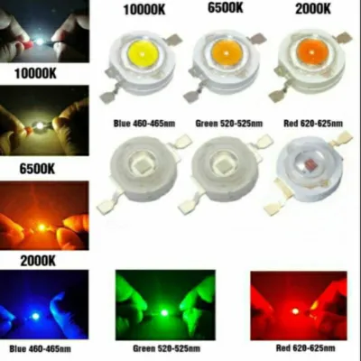 5 Led luxeon 1w các loại màu trắng. vàng. đỏ .xanh lá....(5 bóng)