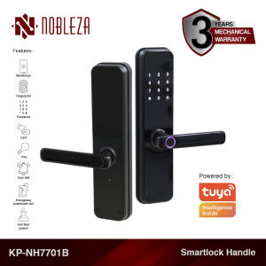 NOBLEZA Smart Door Lock Kunci Pintu Digital Handle Fingerprint RFID Smartlock App TUYA WIFI KP-NH7701B BLACK