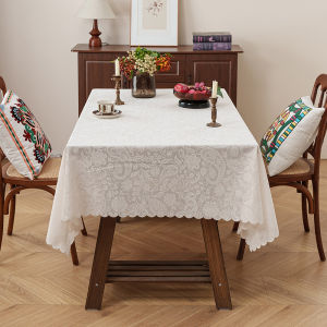 Embossed Phoenix Tail Flower Table Cover Small Fresh White Lace Dustproof Cloths Square Polyester Fabric Atmospheric Decorations Without Fading 1pcs