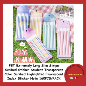 1set 160 PCS PET STICKY INDEX Extremely Long Slim Stripe Scribed Sticker Student Transparent Color Scribed Highlighted Fluorescent Index Sticker Note