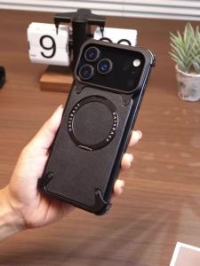 Eary for iPhone 17 Pro Max Air Phone Case Genuine Leather for Magsafe Frameless Shell 360 ° Rotate Magnetic Stand Anti-Drop Cover2026
