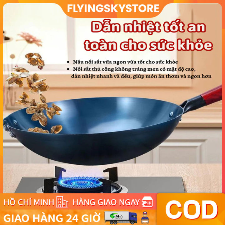 Chảo Thép Cacbon không tráng phủ,không dễ rỉ,tôi dầu sẵn-chống dính tốt ...