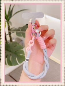 Gelang ponsel universal anti-hilang cocok untuk aksesoris cangkang ponsel gelang dopamin liontin warna dekoratif tali pendek kunci bulat dua arah lanyard ponsel universal