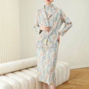 Aiden001 One Size Pleated Ins Style Casual Fashion Print Three-Piece Half-High Collar Vest Skirt 2288