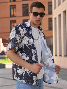 ZEEMIN Hawaiian Mens Shirts Beach Flowers Printed Casual Lapel Short Sleeve Shirt Daily Street Clothing Oversized T-Shirt For Men Tops