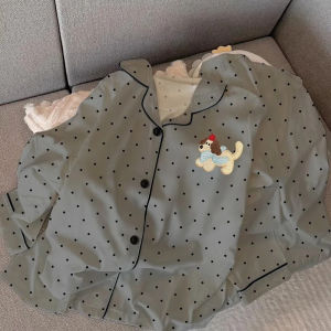 Autumn Winter Cartoon Mickey Moon Pajamas Sweet Kawaii Print Lapel Neck Sleepwear HomeWear Red New Fashion Womens Pajamas Set