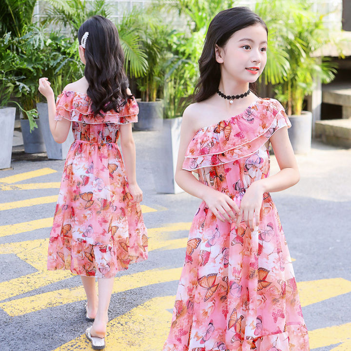 Đầm maxi hoa hồng hở vai cho bé gái 18 - 45kg | Shopee Việt Nam