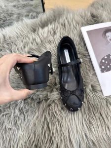 Giày tăng chiều cao ngắn cho phụ nữ phong cách Pháp giày Mary Jane có đinh và nơ đế mềm giày đơn thanh lịch và mỏng