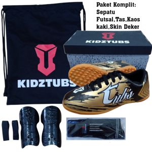 KIDZTUBS Sepatu Futsal Anak Paket Komplit Sepatu Futsal Tas Skin Deker Kaos Kaki Usia 6-10 Tahun Size 28 29 30 31 32 33 34 35 36 37 KDZ1608011525