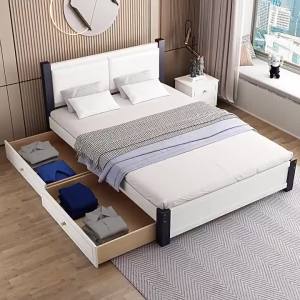 【Free Shipping】Leather And Walnut Wooden Bed Frame SingleSuper SingleQueenKing Size Bed frame With Mattress Wooden Bed frame