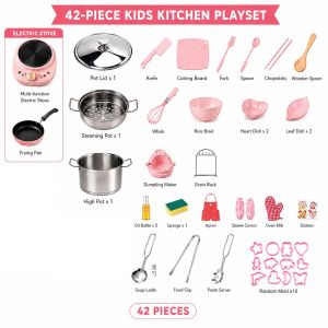 Kids Real Cooking Play Set with Stainless Steel Cookware and Kitchen Accessories