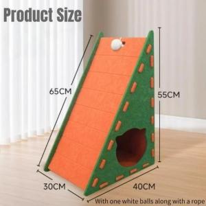 Triangle Felt Cat Scratcher Board Foldable Vertical Against Wall Scratching Cat Toy with Plush Ball