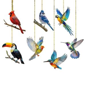 Colored Birds Suncatchers Flat Acrylic Hanging Ornaments Pendants Set For Car Rearview Mirror Window Home Garden Decors