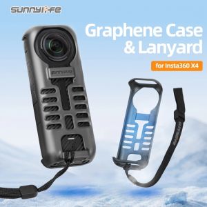 Sunnylife Graphene Protective Case for Insta360 X4 Heat Dissipation Frame Scratch Resistant Cover with Lanyard Hand Strap for Vlog Travel Outdoor Use