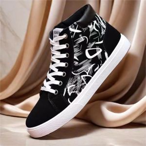 Korean Fashion Mens Canvas Shoes Trendy All Season High-Top Laced-Up Leisure Sneaker For Men