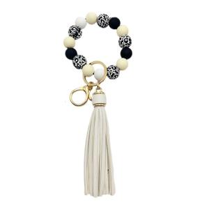 Ô tô dễ thương móc gắn giữ chìa khóa phong cách hạt Keyring Vòng đeo tay vòng tay với dễ thương PU tua đính cườm Keychain cho phụ nữ