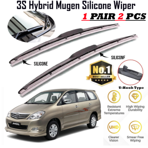 1pair(set) Toyota Innova 2005 Mugen Japan Silicone Wiper Blade Front Windscreen 3 Section Boneless Full Silicone Wiper U Hook J Hook