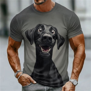 [Local Stock] VCC Funny 3D Dog Print Mens T-Shirts Fashion Animal Pattern Summer Street Short Sleeve Casual O-neck Breathable Tees Man Loose Tops