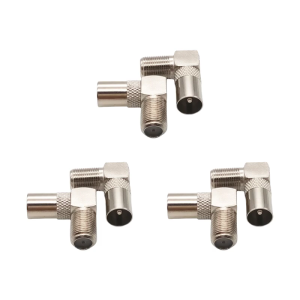 Small 90 Degree F Female to Male Adapter With Alloy Construction Suitable for Satellite Systems