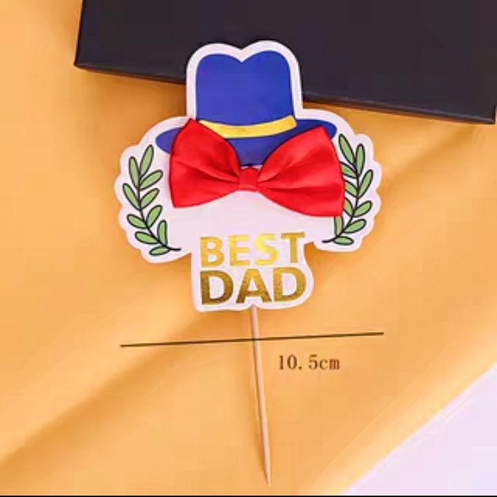 Red Bow Best Dad Happy Father S Day Theme Paper Card Cake Topper Plug