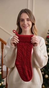 xpkQ Large Capacity Knitted Christmas Stockings Santa Claus Cable Xmas Tree Hanging Decoration Green Red Christmas Hanging Sock 9N5Q1