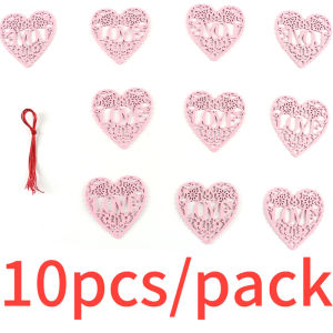 (10 pcs/pack) 8*8cm Valentines Day Love Hollow Decoration Small Pendant Wooden Festival Wedding Party Window Prop Decorations DIY