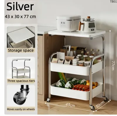 HOMEBLOOM - Mobile Multifunctional Cart Storage Rack Kitchen Storage Rack Bedside Table with Wheels Bedside Table / Snack Storage Rack
