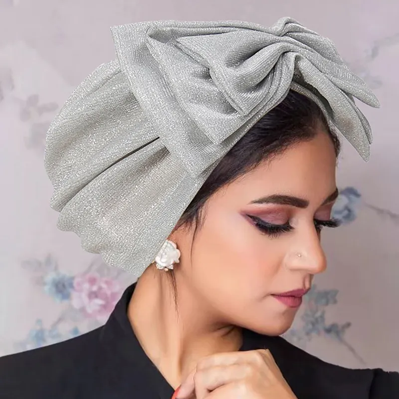 Glitter Bow Wrap Turban Hat Turban Cap Hair Care Cap Hijab