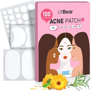 LitBear Large Acne Pimple Patches 5 Sizes 80 Patches for Large Breakouts    Acne Patches for Face Chin or Body Acne Spot Patch with Tea Tree & Calendula Oil Hydrocolloid Bandages for Acne Skin