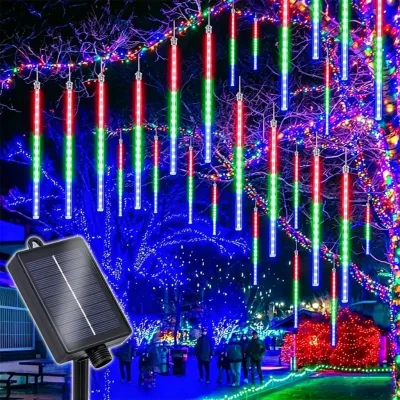 4.5M Solar Meteor Shower Rain Lights Outdoor Waterproof 8 Tube Fairy String Light for Christmas