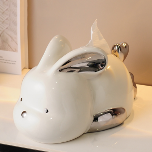 Sincecu Ceramic Rabbit Tissue Holder – Cute Animal Napkin Box for Bedroom Bathroom & Home Decor