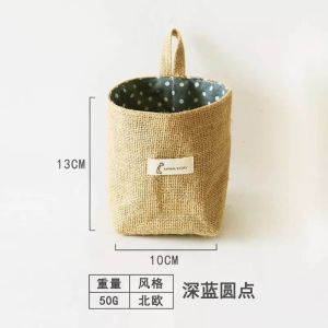 Japanese-style cotton and linen storage bag wall-mounted dormitory storage fabric hanging pouch small hanging pocket for organizing miscellaneous items