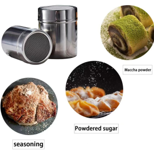Stainless Steel Powder Shaker With Lid Sifter For Chocolate Cocoa Powder Salt Cinnamon Seasoning Cans