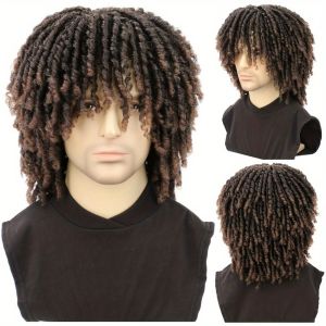 CWIE1 Faux Dreads Short Twist Dreadlock Wig Heat Resistant Synthetic Locs Braided Crochet Hair Wig Rock Natural Afro Curly Wig for Men
