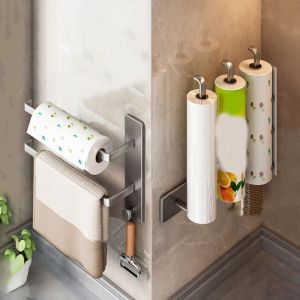 CHENJIE Carbon Steel Paper Towel Holder Wall Mounted No-Drill Roll Paper Storage Rack Practical Space Saving Cabinet Hanging Organizer Kitchen