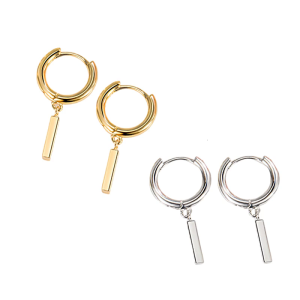 Simple Drop Design Hoop Earrings Elegant Little Silver Bar Dangle Earrings Ear Accessory Perfect for Daily Wear