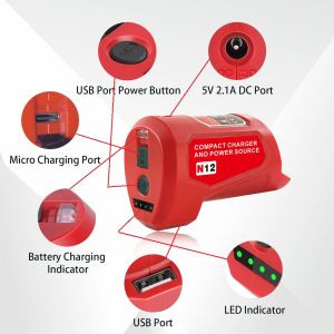 SV Bộ sạc điện thoại từ pin 12V Milwaukee M12 (không bao gồm pin)