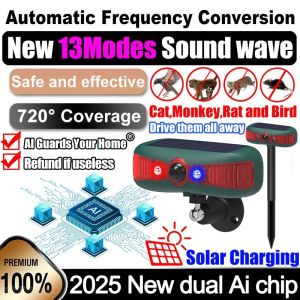 Virginex solar ultrasonic Monkey repellent device outdoor 720° 2025 New upgraded ai chip monkey repeller Animal Control Pest Bird Repeller Outdoor Solar Powered halau monyet and tupai Yard Chaser Garden Deterrent Mouse Cat Dog