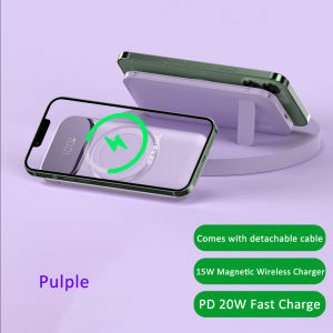 10000mAh Wireless Powerbank with Built-in USB cable Foldable Holder Stand Wireless Charging