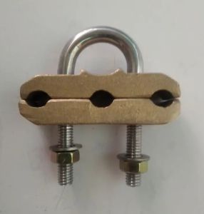 U Bolt Klem Kelelawar / Clamp Ground Rod 3 Way / Jalur Kabel Lubang Oval 7- 10mm Kuningan
