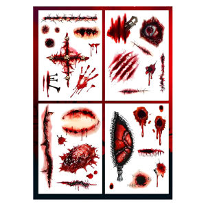 Halloween Temporary Scar Tattoo Fake Wound Stitches Sticker Realistic Crack Body Makeup for Cosplay Costume Party Haunted House and Body Art
