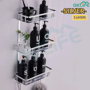 [OKLIFE. SG]Aluminum Material 3-tier Kitchen Spice Toothpaste Soap Storage Holder/Aluminium Tripod Storage Basket Holder
