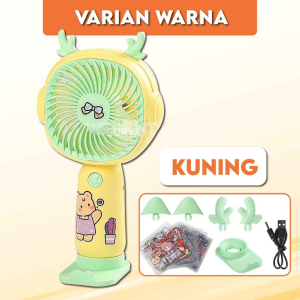 Kipas Mini Genggam Karakter Lucu Free Stiker Stand Phone Portable Fan