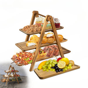 3 in 1 Charcuterie Boards Food Tray Tiered Serving Ladder Wood Serving Platters Wooden Dinnerware Plate