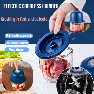 【One second twist】Wireless Electric Grinder Garlic Masher Press Mincer Vegetable Chilli Meat Grinder Food Chopper Mini Electric Garlic Press Electric Garlic puller cooker Prevents splashing Clean and sanitary Nonstaining Highly efficient power supply