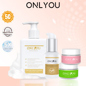 【COD】5pcs ONLYOU Amino Acid Pore Cleanser & Sunscreen Cream SPF50+PA+ & Star Brightening Toning Cream & Pure Acne Repair Cream [BPOM](Gratis Puff)