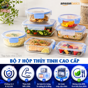 Bộ 7 Hộp Thủy Tinh Amazon nhập khẩu Châu Âu An Toàn Không BPA Không Chất Độc Hại Hộp Đựng Thực Phẩm Hộp Đựng Đồ Ăn