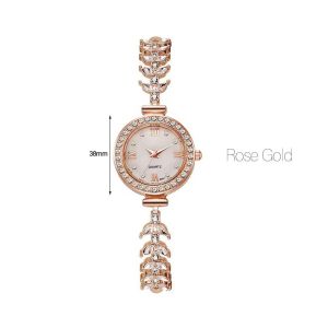 Jam Tangan Wanita Bulat Serut Mewah Stainless Steel Strap Rantai Diamond Fashion Cantik