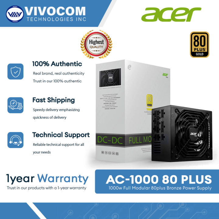 Acer AC1000 Full Modular ATX PSU 1000w 80 Plus Gold Certified Computer ...