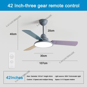 Nordic Ceiling Fan Light 3 Blades Modern Fan With Lights Tri Color Lights 3 Speed 42/48 Inch Industrial Chandelier Ceiling Fan With LED Lights Remote Control